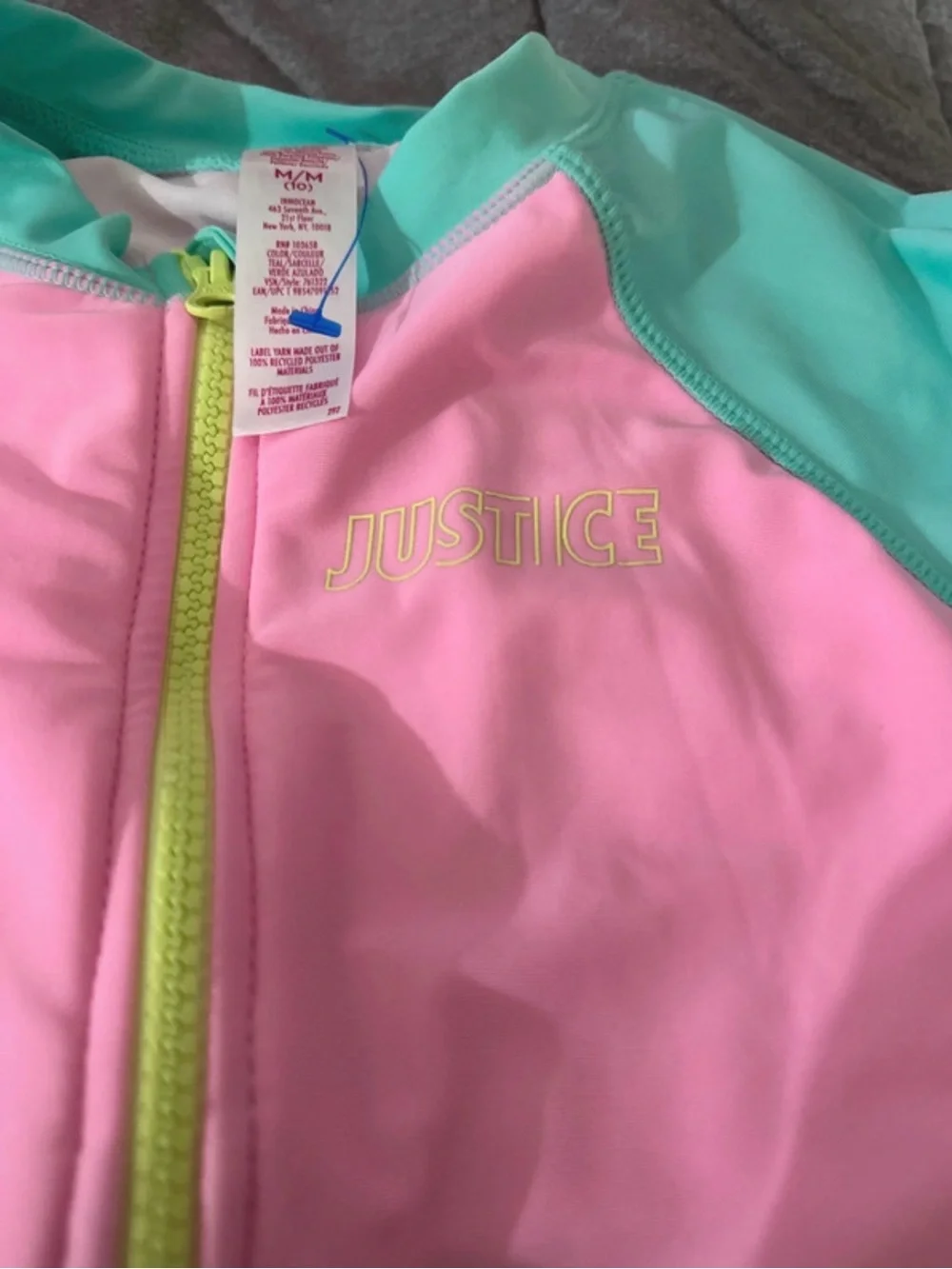 Justice Pink & Aqua Colorblock One-Piece Swimsuit